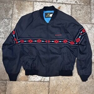 Vintage K Products NC + Hybrids Aztec Workwear Logo Jacket Black Size Large VTG